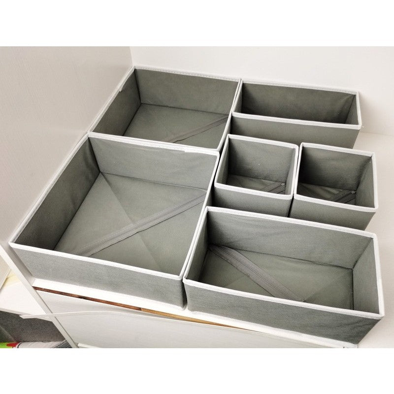 Organizator pentru Sertar, Flippy, 3 Marimi, pentru Lenjerie, Tricouri, Sosete, 6 Piese, Pliabil, Stivuibil, din Tesatura, Gri/Alb-3