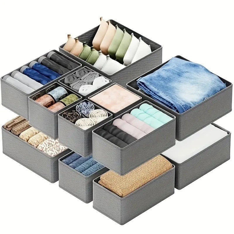 Organizator pentru Sertar, Flippy, 3 Marimi, pentru Lenjerie, Tricouri, Sosete, 6 Piese, Pliabil, Stivuibil, din Tesatura, Gri-3