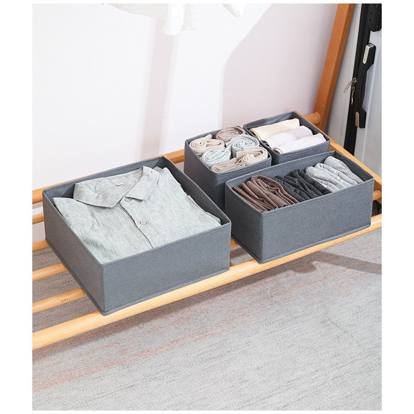 Organizator pentru Sertar, Flippy, 3 Marimi, pentru Lenjerie, Tricouri, Sosete, 6 Piese, Pliabil, Stivuibil, din Tesatura, Gri-5