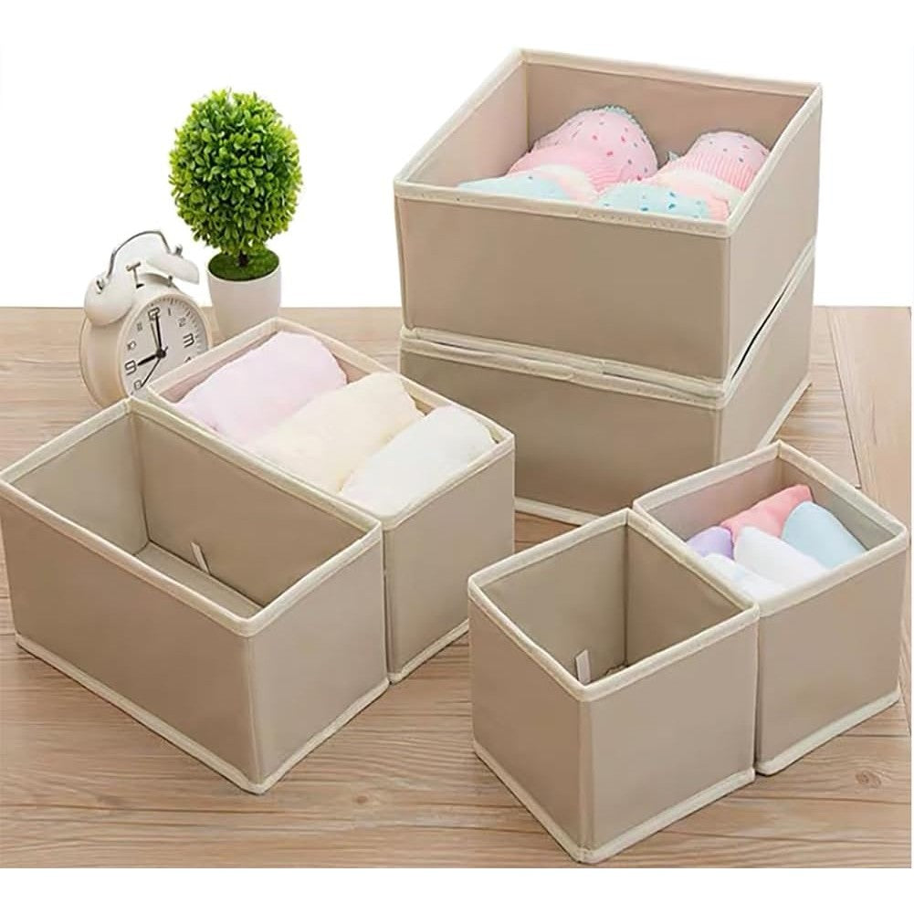 Organizator pentru Sertar, Flippy, 3 Marimi, pentru Lenjerie, Tricouri, Sosete, 6 Piese, Pliabil, Stivuibil, din Tesatura, Alb-2