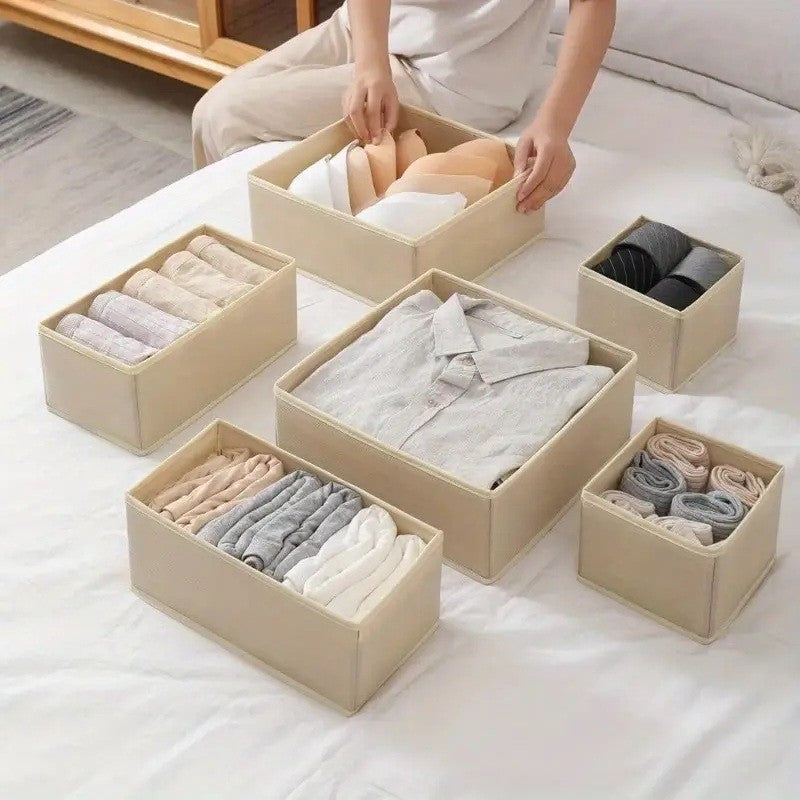 Organizator pentru Sertar, Flippy, 3 Marimi, pentru Lenjerie, Tricouri, Sosete, 6 Piese, Pliabil, Stivuibil, din Tesatura, Alb-3