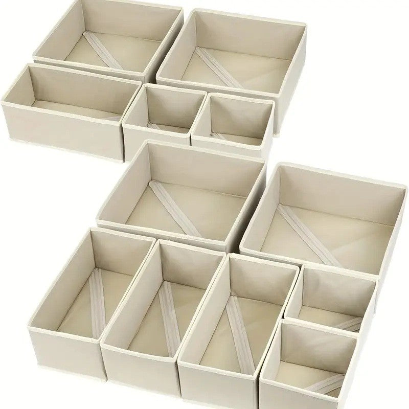 Organizator pentru Sertar, Flippy, 3 Marimi, pentru Lenjerie, Tricouri, Sosete, 6 Piese, Pliabil, Stivuibil, din Tesatura, Alb-4