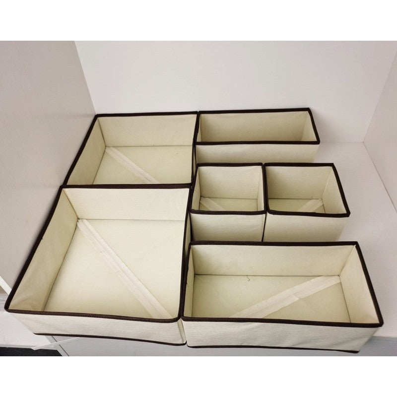 Organizator pentru Sertar, Flippy, 3 Marimi, pentru Lenjerie, Tricouri, Sosete, 6 Piese, Pliabil, Stivuibil, din Tesatura, Alb/Maro-2
