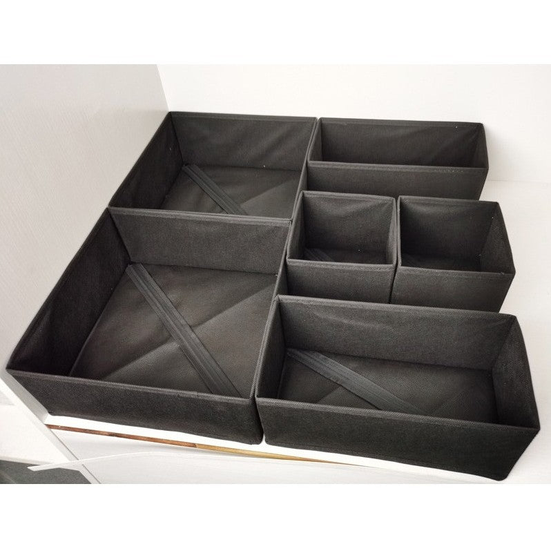 Organizator pentru Sertar, Flippy, 3 Marimi, pentru Lenjerie, Tricouri, Sosete, 6 Piese, Pliabil, Stivuibil, din Tesatura, Negru-2