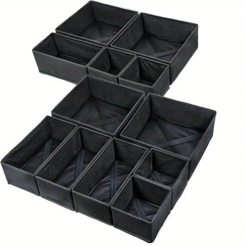 Organizator pentru Sertar, Flippy, 3 Marimi, pentru Lenjerie, Tricouri, Sosete, 6 Piese, Pliabil, Stivuibil, din Tesatura, Negru-5
