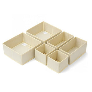 Organizator pentru Sertar, Flippy, 3 Marimi, pentru Lenjerie, Tricouri, Sosete, 6 Piese, Pliabil, Stivuibil, din Tesatura, Alb-0