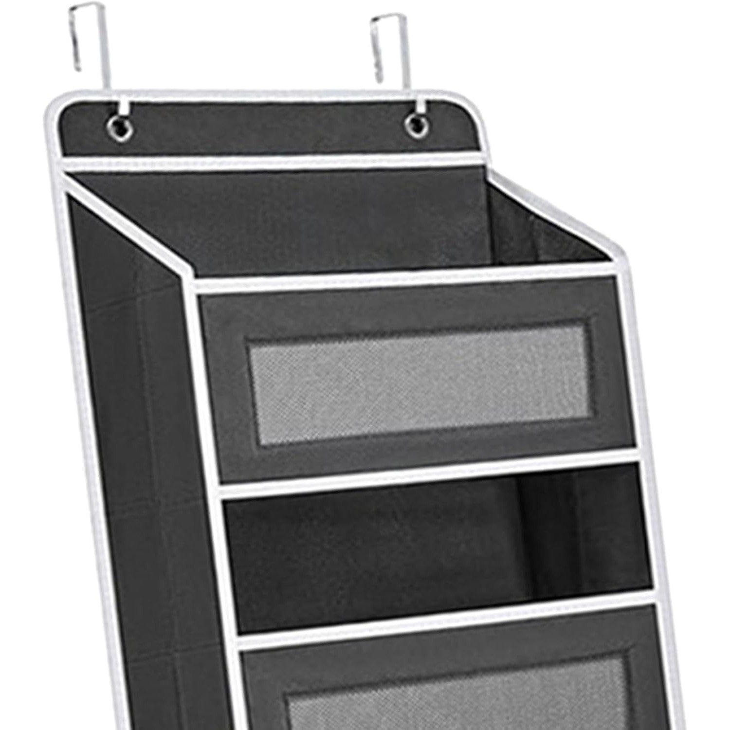Organizator Suspendat pentru Usi, Flippy, din Nailon si Plasa, Baza de Carton Ingrosat, 5 Buzunare Principale + 5 Buzunare Laterale, 146 x 40 x 17 cm, 2 Carlige Incluse, Negru-1