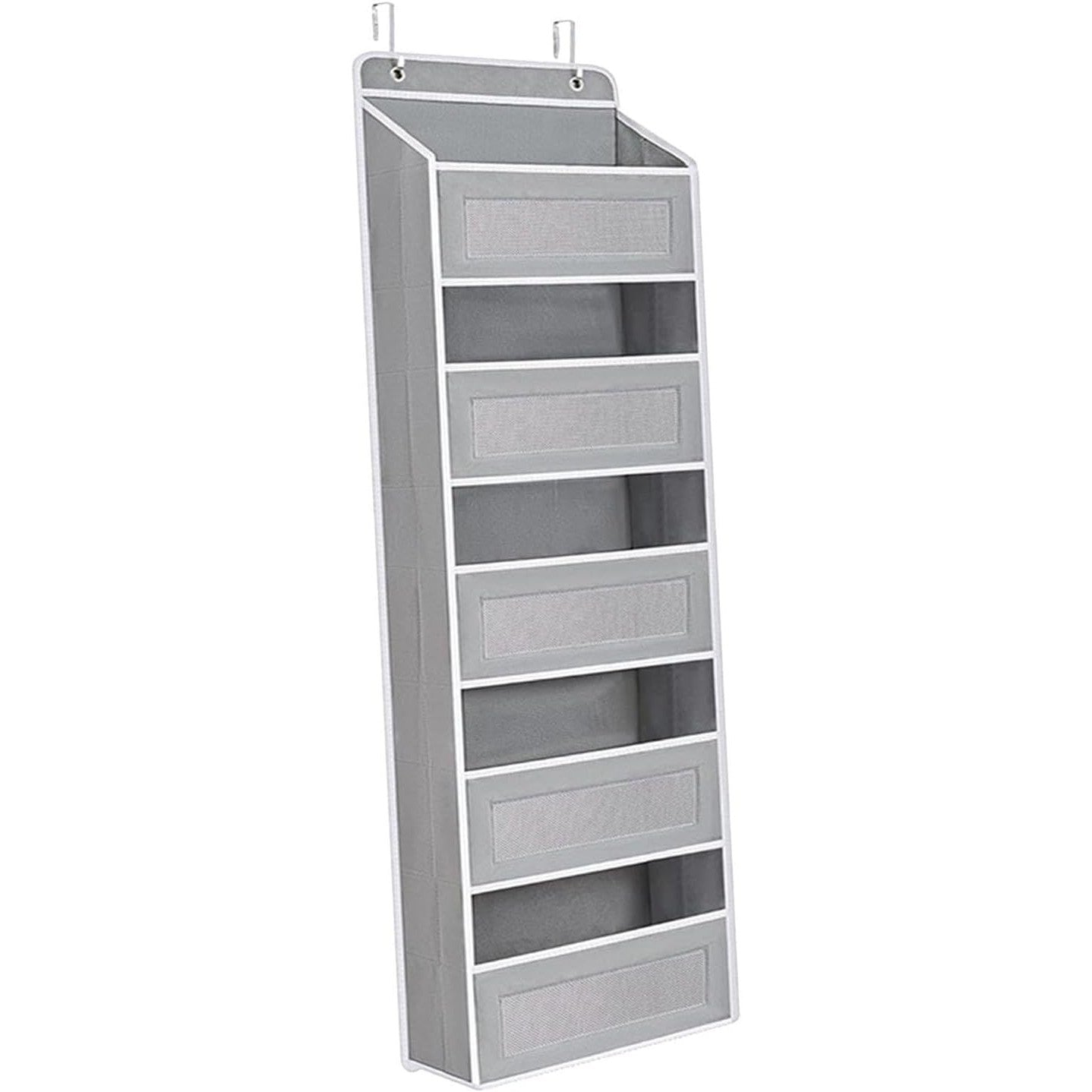 Organizator Suspendat pentru Usi, Flippy, din Nailon si Plasa, Baza de Carton Ingrosat, 5 Buzunare Principale + 5 Buzunare Laterale, 146 x 40 x 17 cm, 2 Carlige Incluse, Gri-0