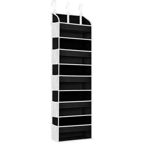 Organizator Suspendat pentru Usi, Flippy, din Nailon si Plasa, Baza de Carton Ingrosat, 5 Buzunare Principale + 10 Buzunare Laterale, 140 x 39 x 17 cm, 3 Carlige Incluse, Negru-0