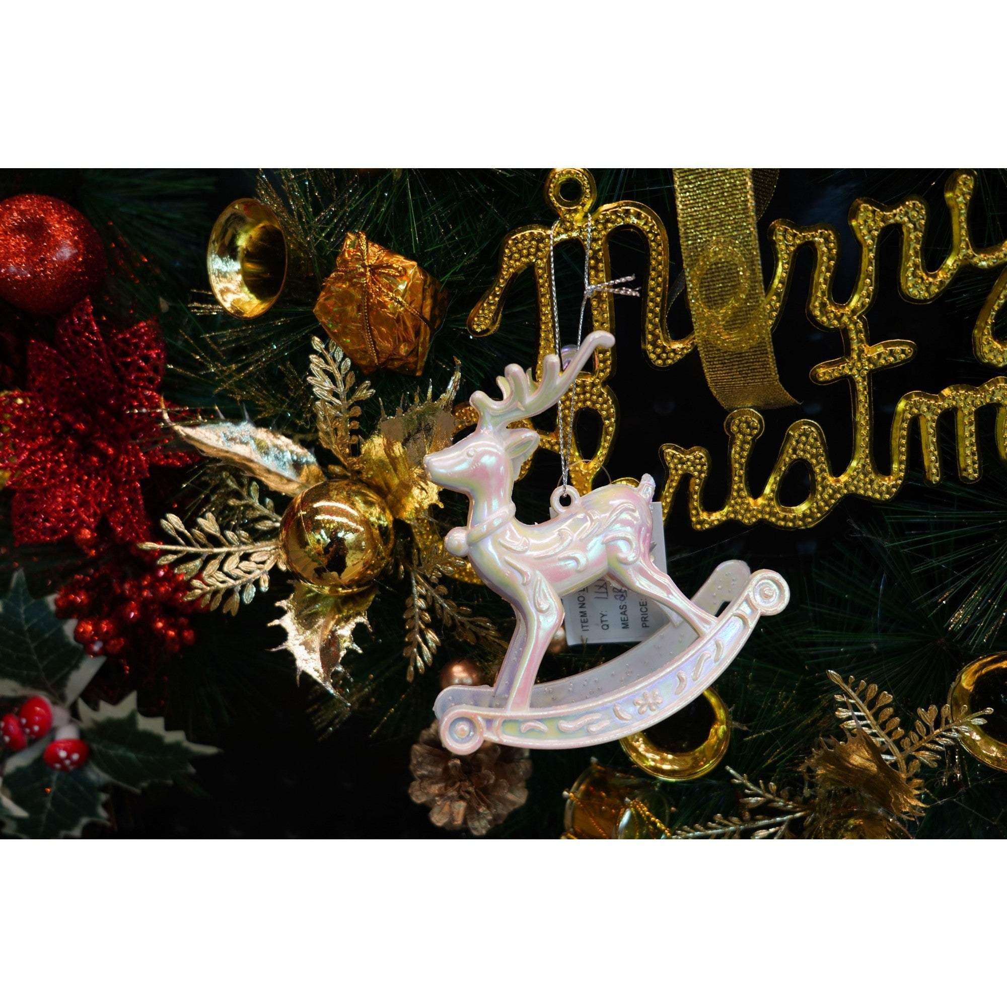 Ornament brad de Craciun, Perlat, in forma de Ren, 11 cm x 11 cm, Plastic, Flippy-1