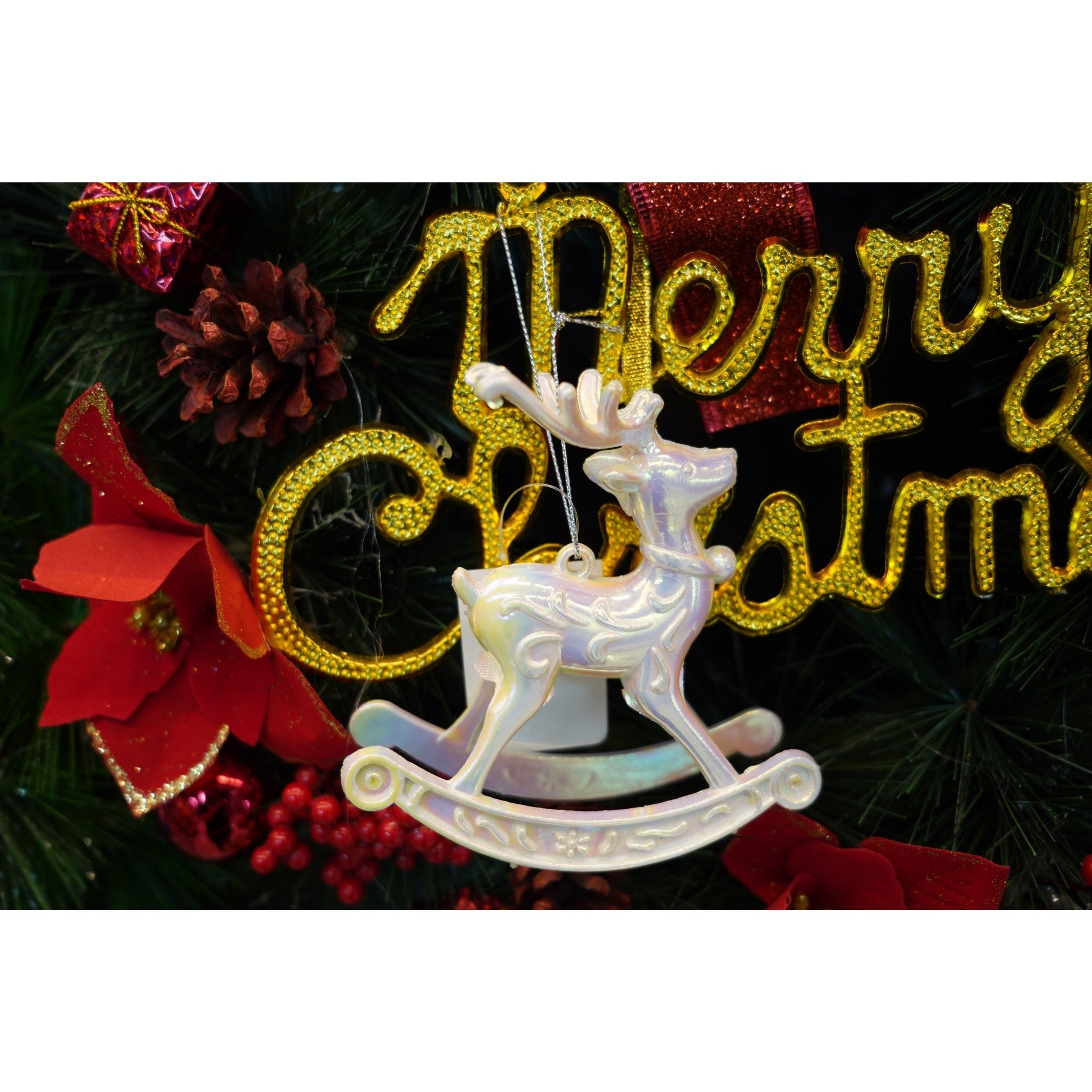 Ornament brad de Craciun, Perlat, in forma de Ren, 11 cm x 11 cm, Plastic, Flippy-2