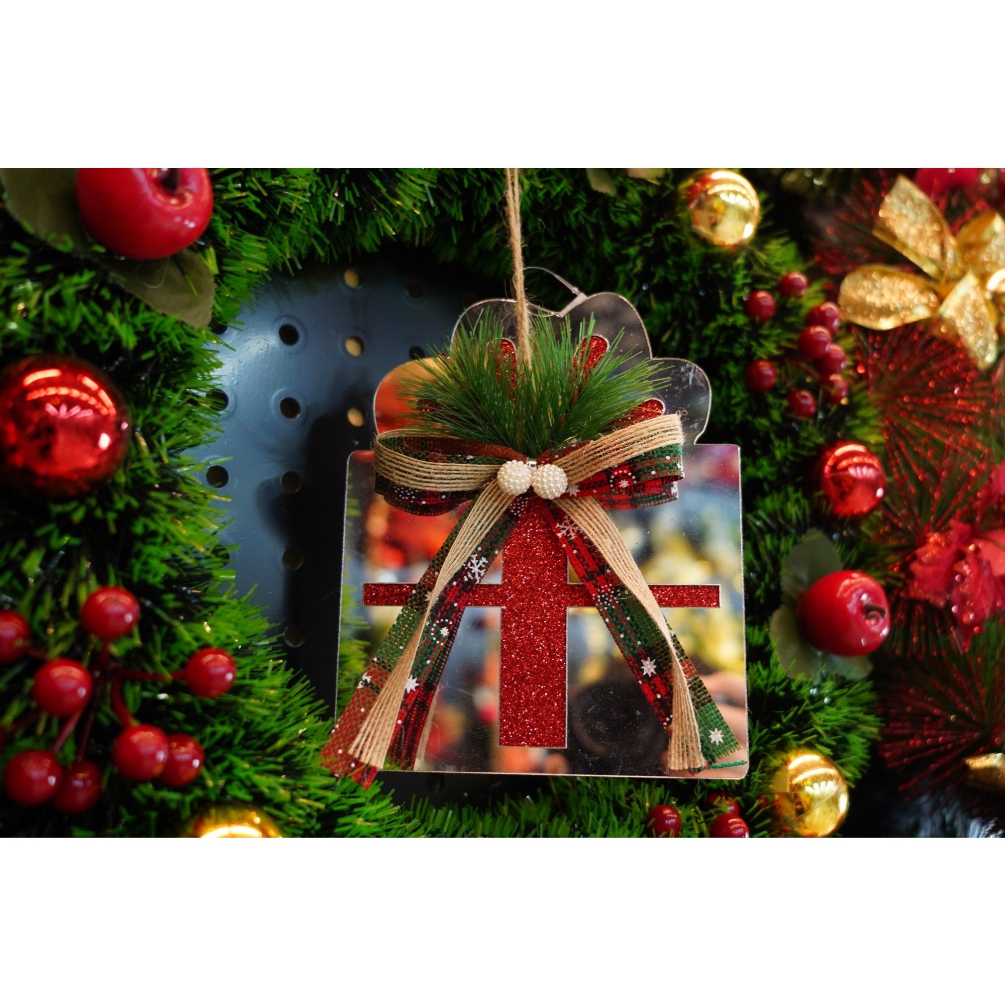 Ornament brad, Flippy, Cadou, Argintiu, Lucios, 14*15CM, Acril, Interior/ Exterior-1