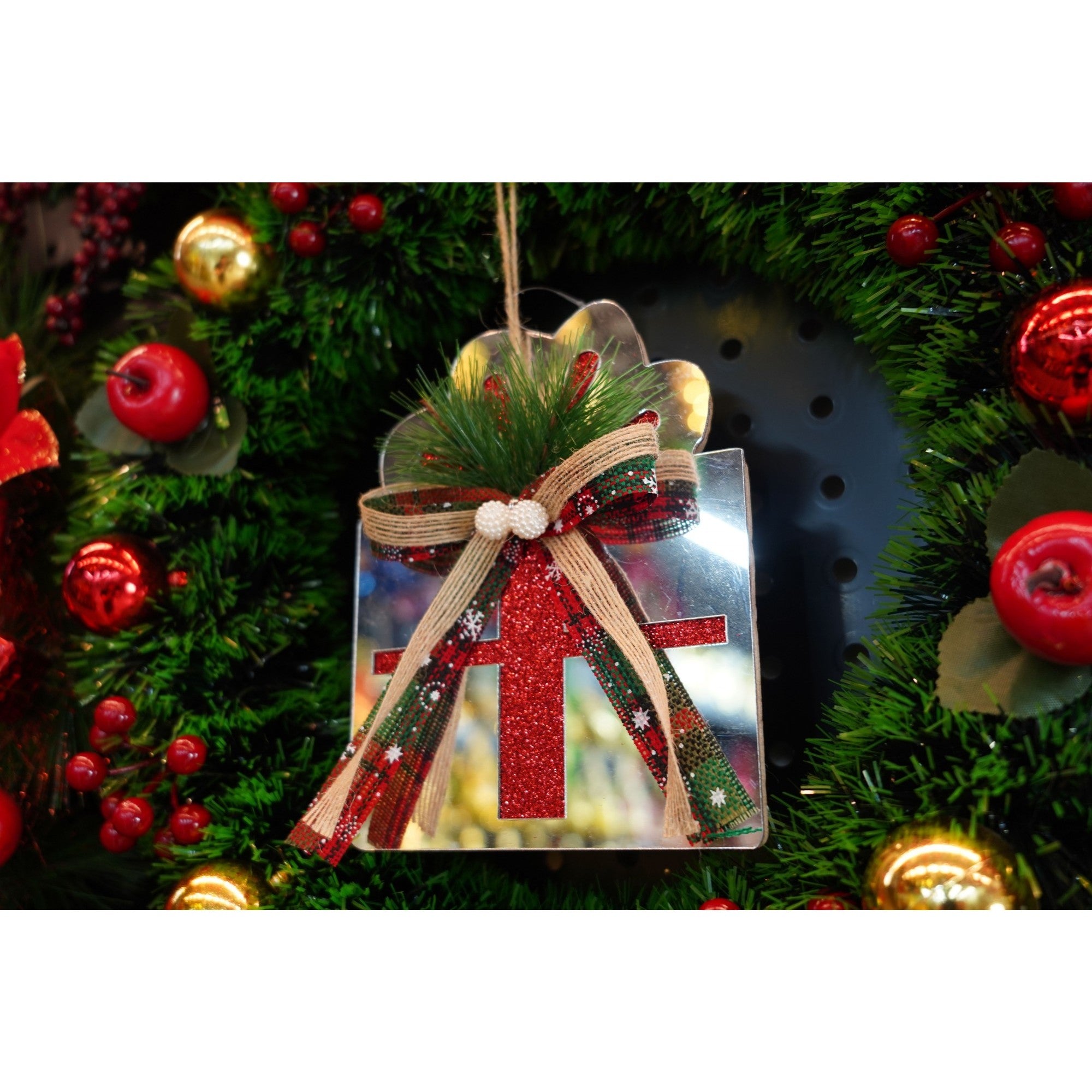Ornament brad, Flippy, Cadou, Argintiu, Lucios, 14*15CM, Acril, Interior/ Exterior-2