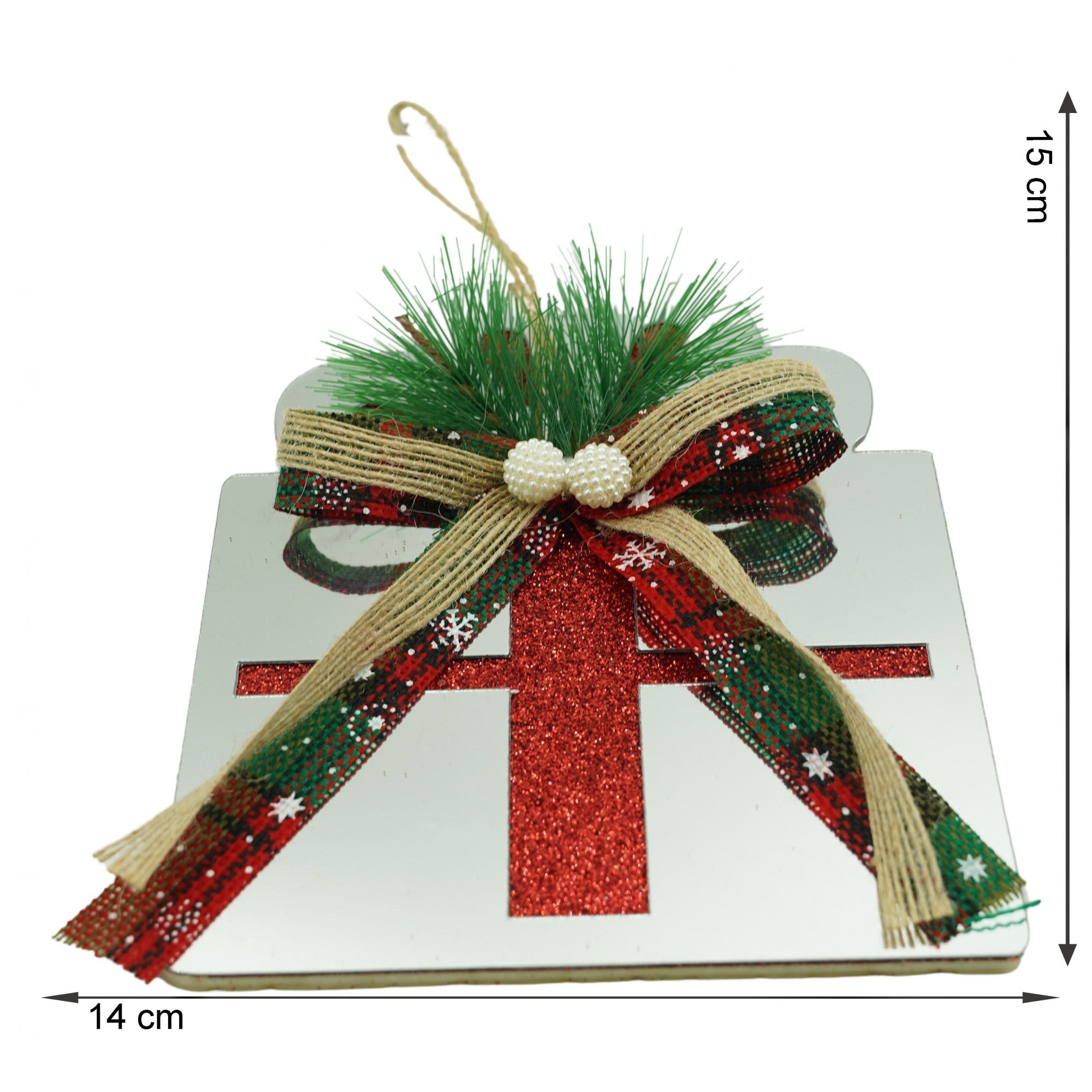 Ornament brad, Flippy, Cadou, Argintiu, Lucios, 14*15CM, Acril, Interior/ Exterior-5