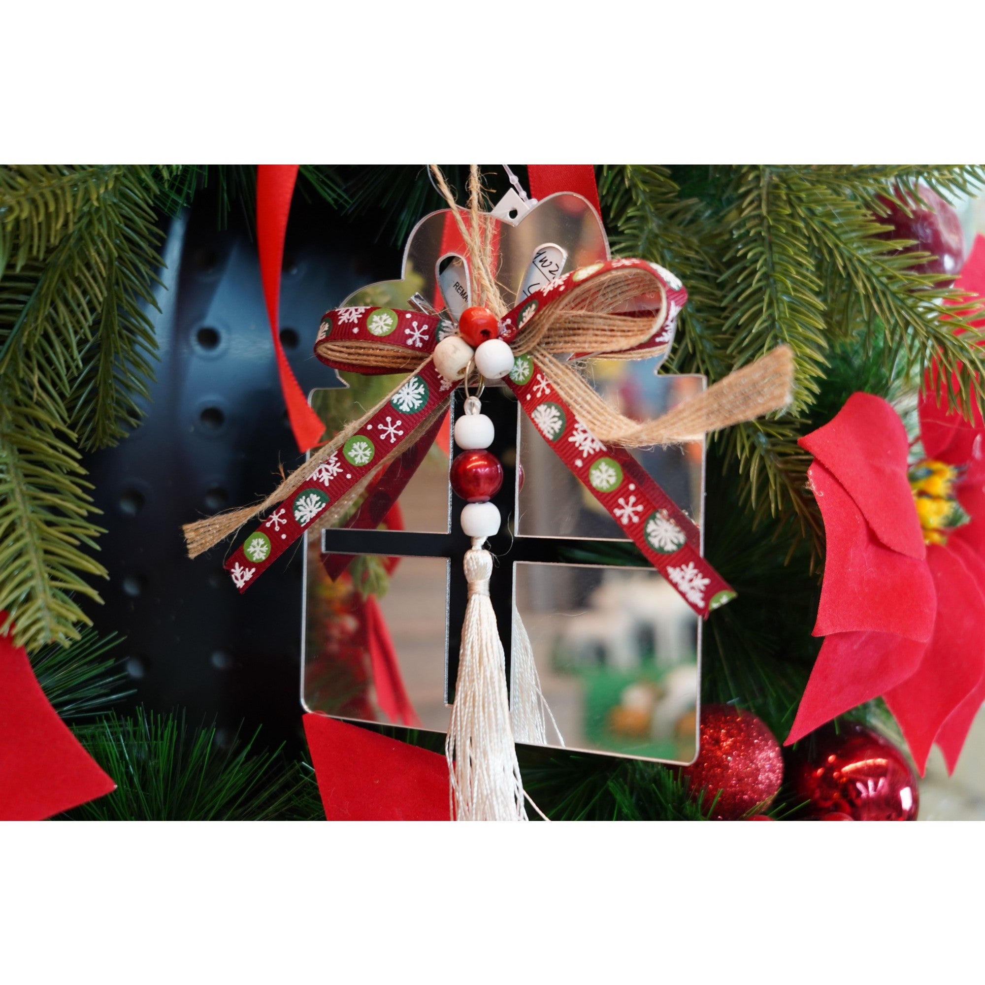 Ornament brad, Flippy, Cadou, Argintiu, Lucios, 14*26CM, Acril, Interior/ Exterior-1