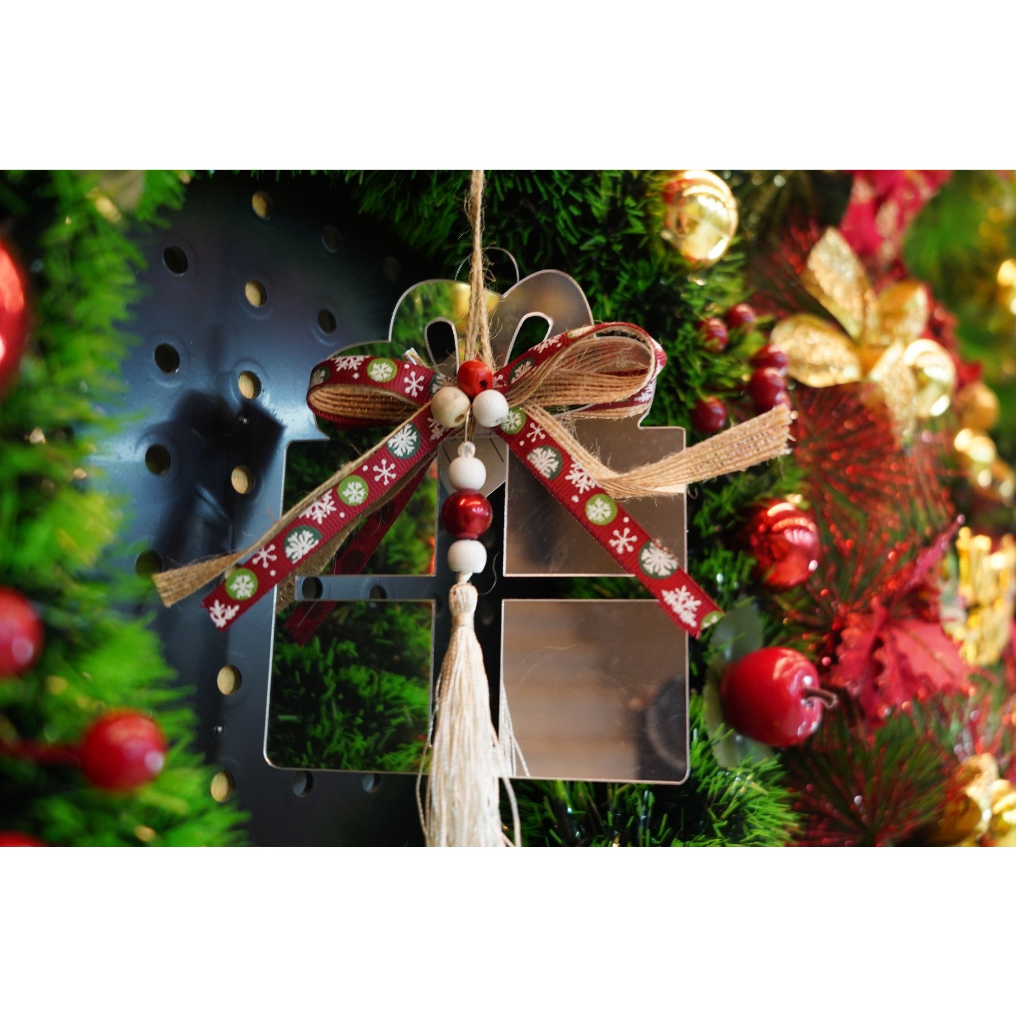 Ornament brad, Flippy, Cadou, Argintiu, Lucios, 14*26CM, Acril, Interior/ Exterior-2