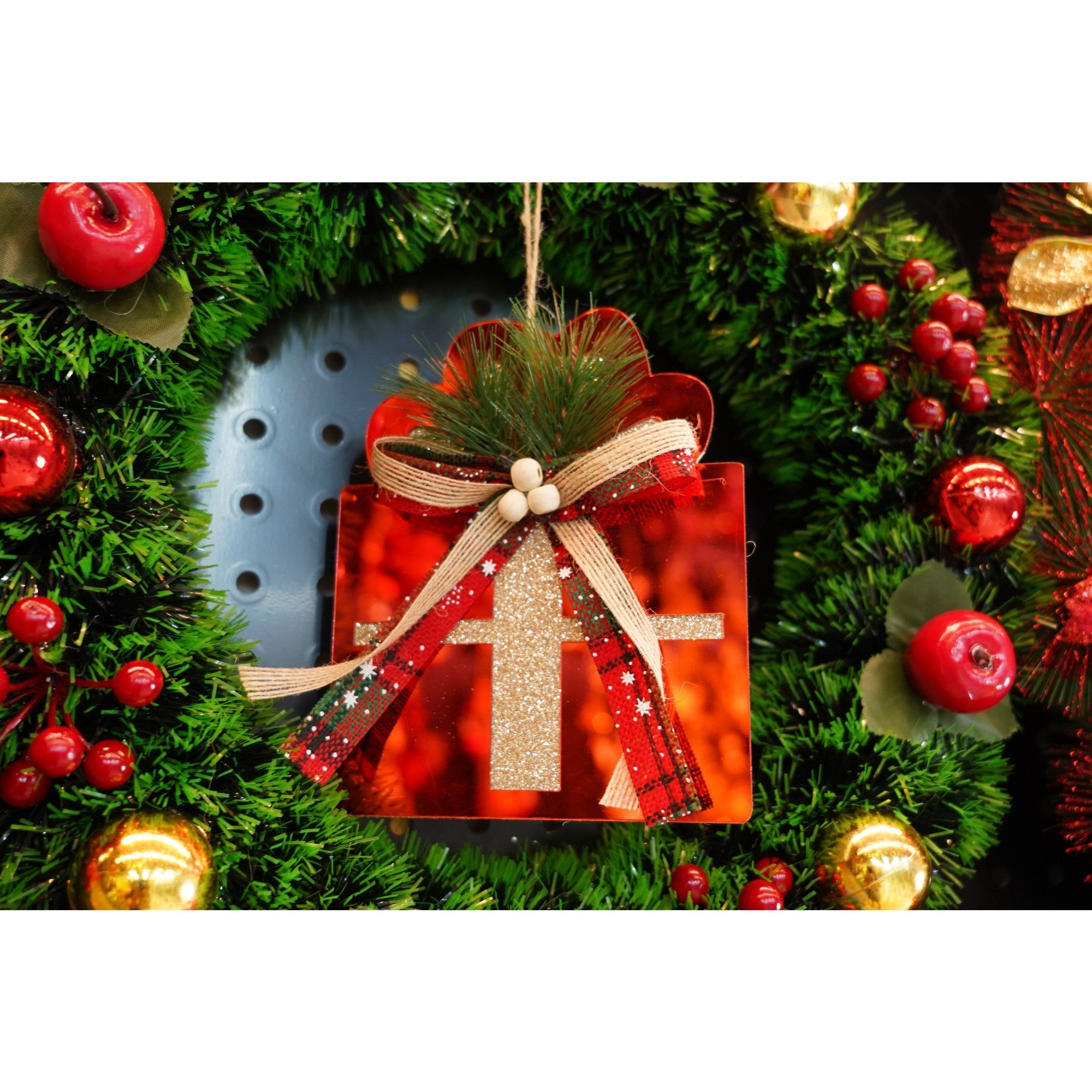 Ornament brad, Flippy, Cadou, Rosu, Lucios, 15*15CM, Acril, Interior/ Exterior-2