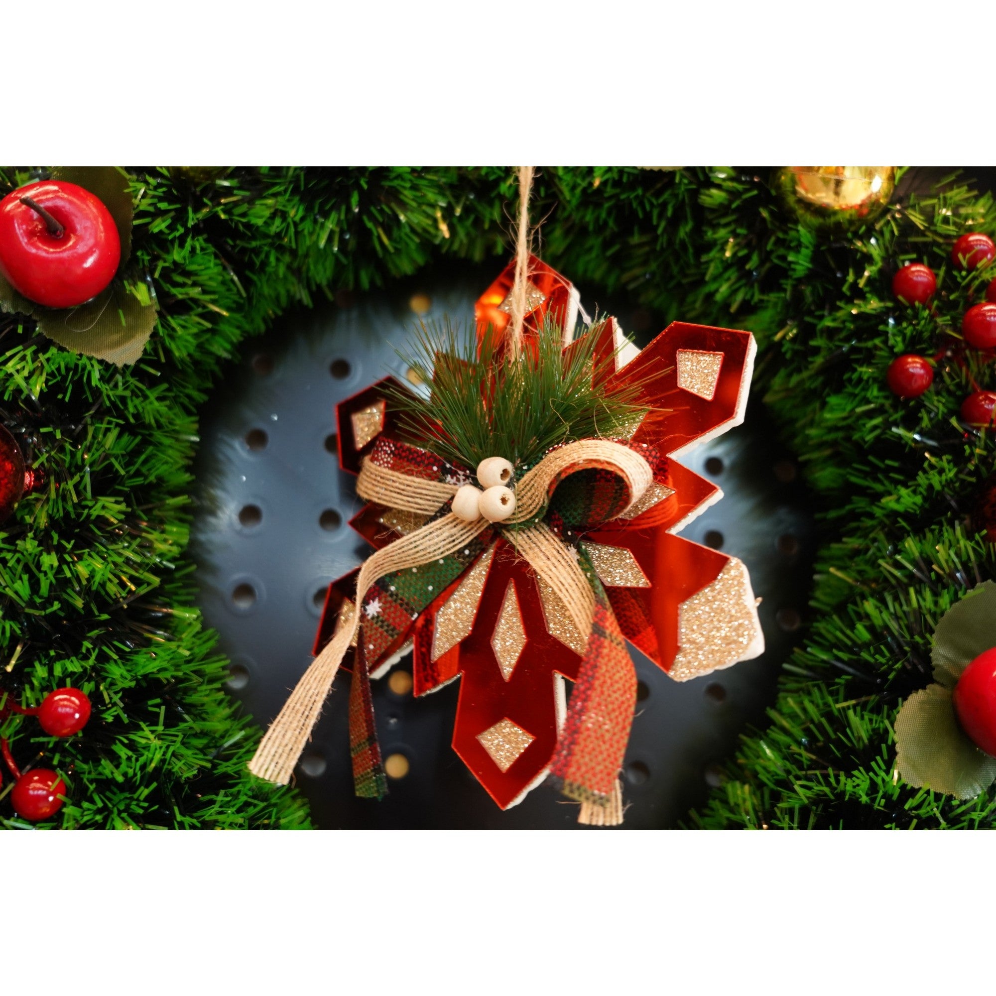Ornament brad, Flippy, Fulg de nea, Rosu, Lucios, 15*15CM, Acril, Interior/ Exterior-2