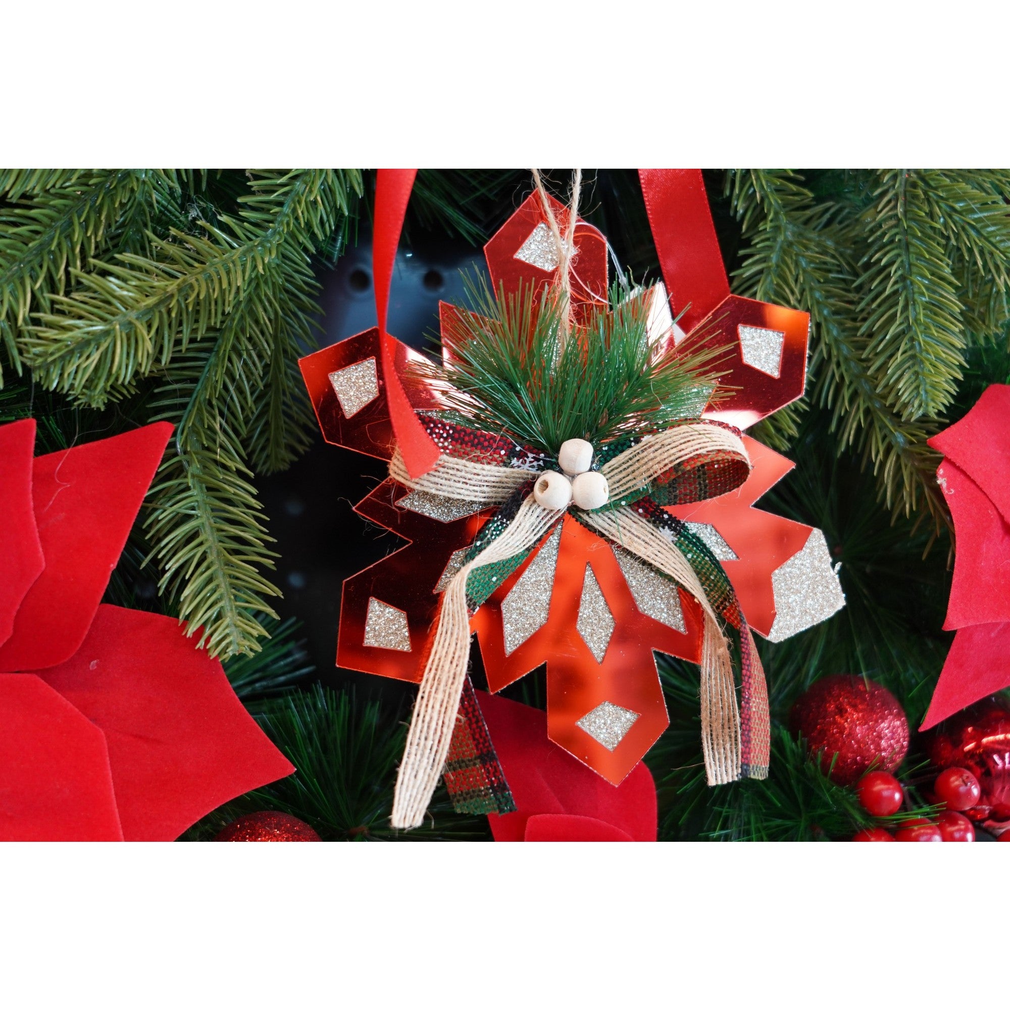Ornament brad, Flippy, Fulg de nea, Rosu, Lucios, 15*15CM, Acril, Interior/ Exterior-3