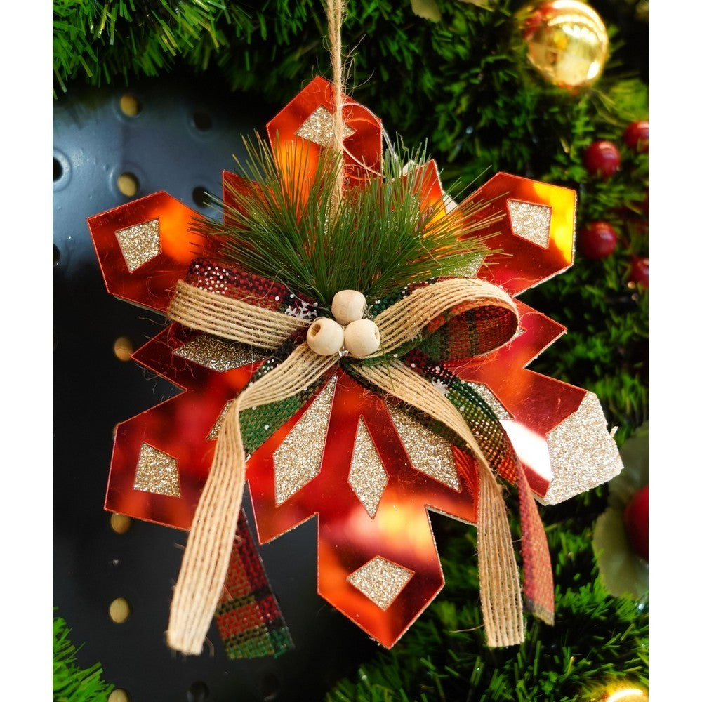 Ornament brad, Flippy, Fulg de nea, Rosu, Lucios, 15*15CM, Acril, Interior/ Exterior-6