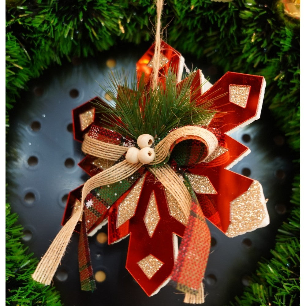 Ornament brad, Flippy, Fulg de nea, Rosu, Lucios, 15*15CM, Acril, Interior/ Exterior-7