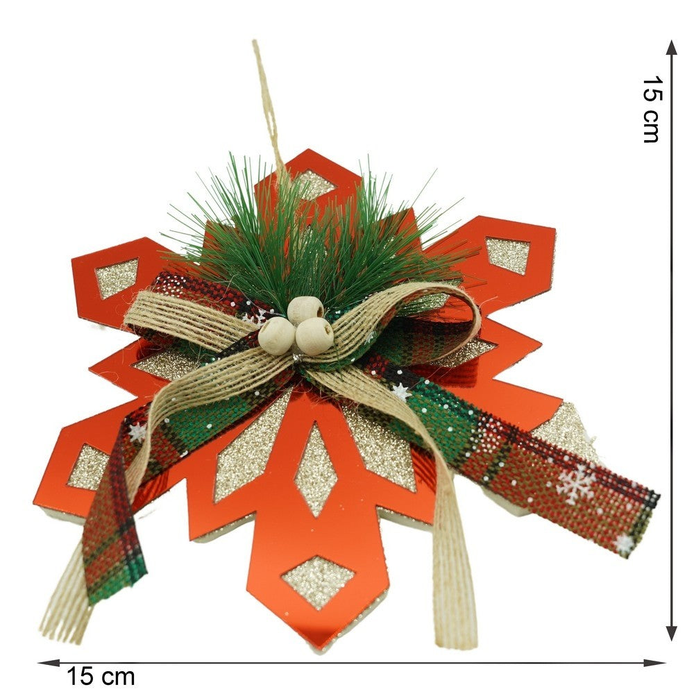 Ornament brad, Flippy, Fulg de nea, Rosu, Lucios, 15*15CM, Acril, Interior/ Exterior-10