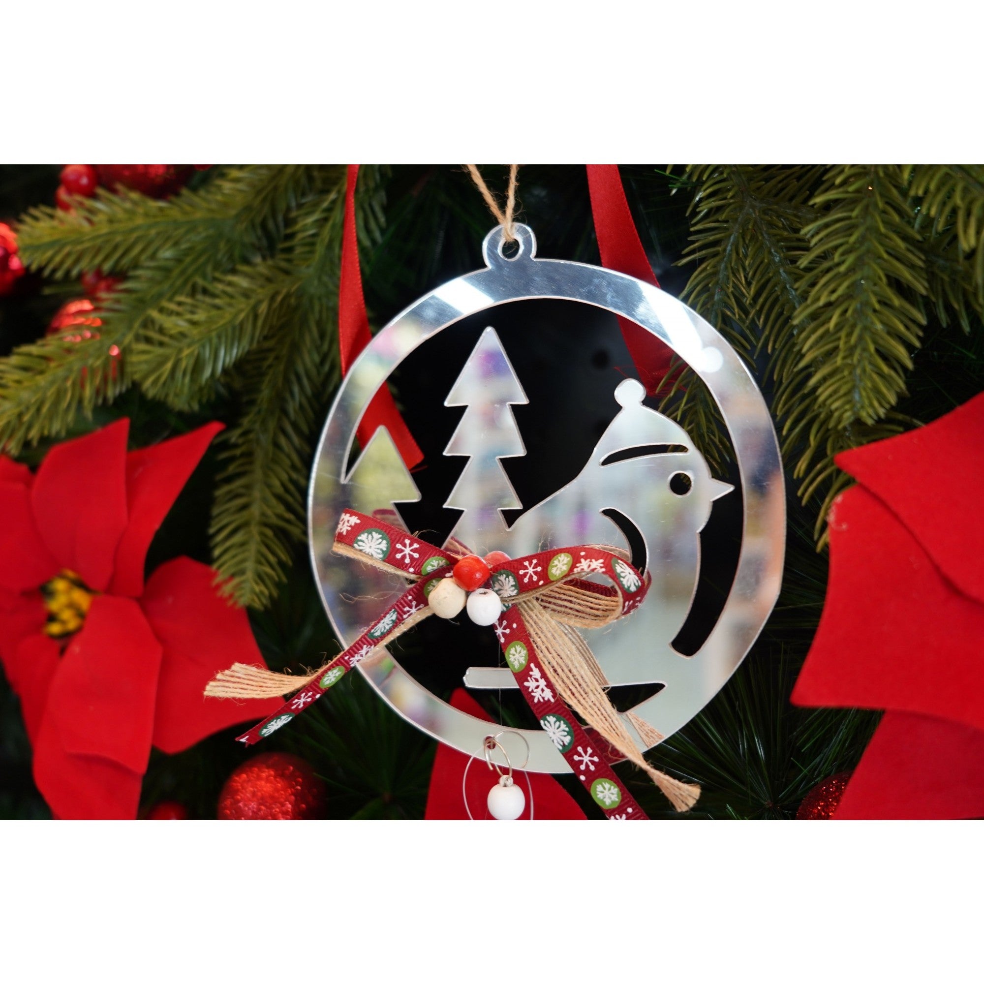 Ornament brad, Flippy, Pasare, Argintiu, Lucios, 14*26CM, Acril, Interior/ Exterior-2