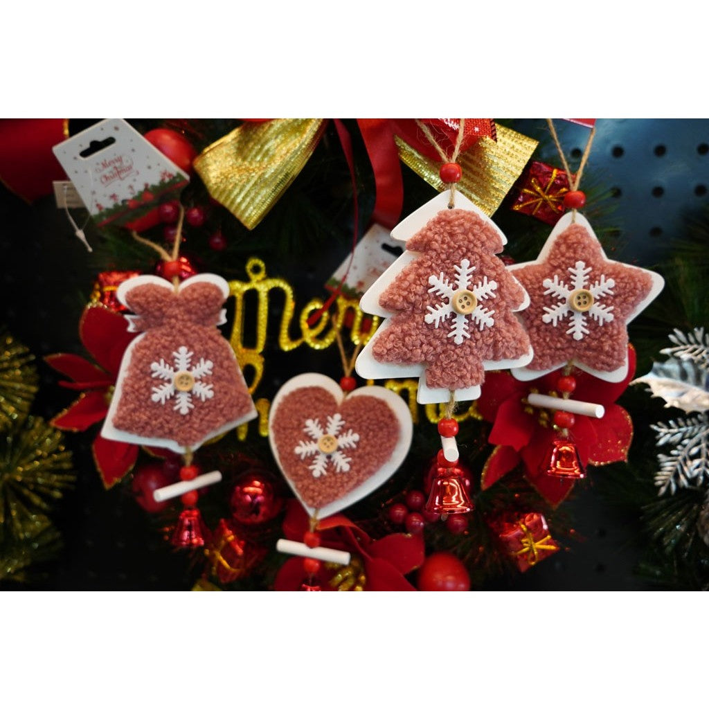 Ornament de brad broderie cu pomul de craciun, Flippy, roz, lemn, 18 cm-3