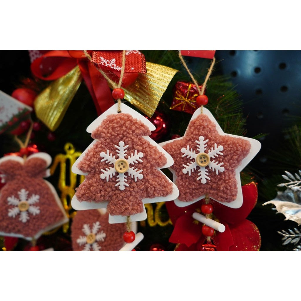 Ornament de brad broderie cu pomul de craciun, Flippy, roz, lemn, 18 cm-4