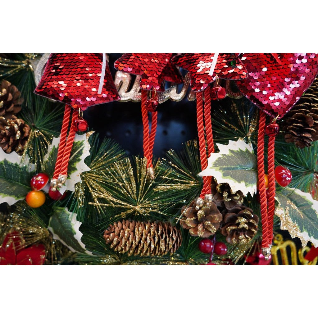 Ornament de brad clopotel cu paiete, Flippy, rosu, lemn, 25 cm-5