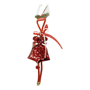 Ornament de brad clopotel cu paiete, Flippy, rosu, lemn, 25 cm-0