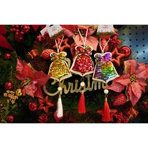 Ornament de brad clopotel cu paiete model 2, Flippy, multicolor, lemn, 36 cm-6