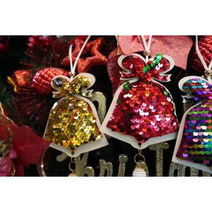 Ornament de brad clopotel cu paiete model 2, Flippy, multicolor, lemn, 36 cm-8