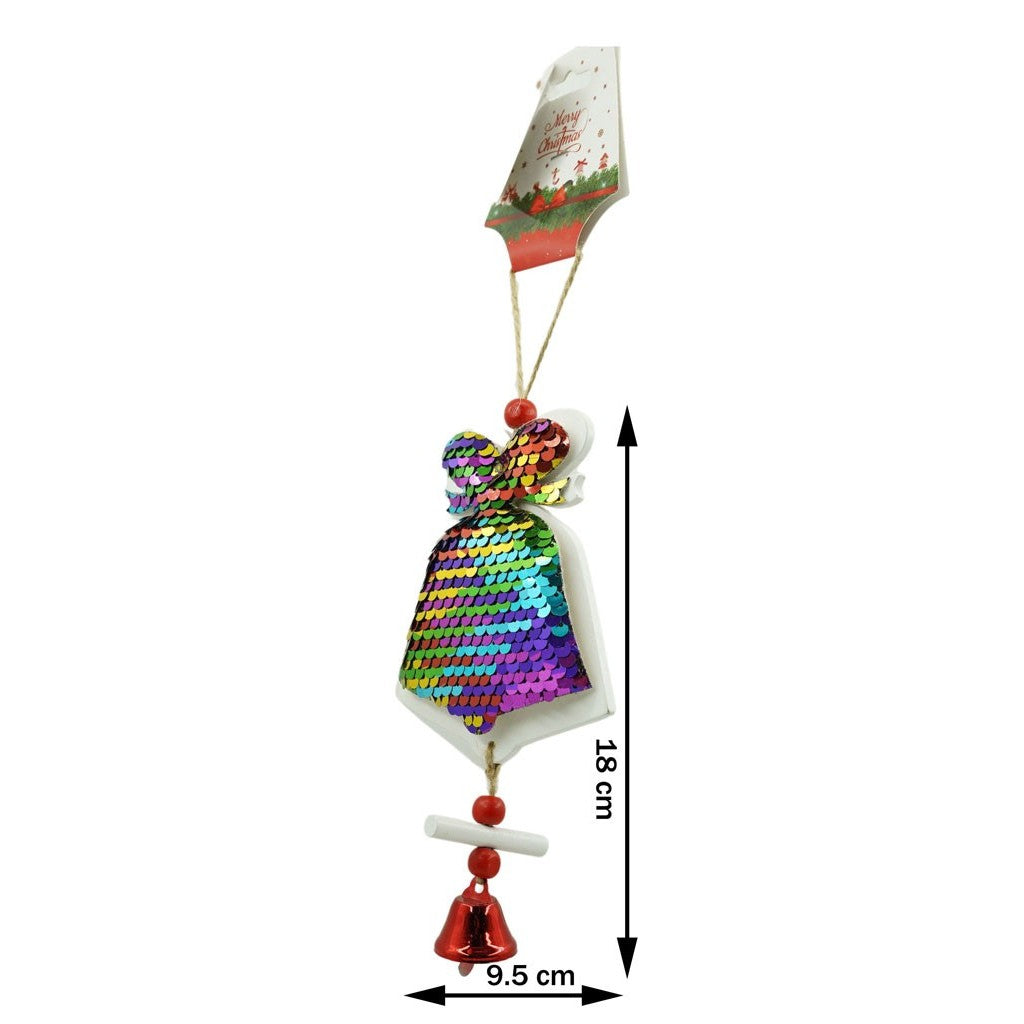Ornament de brad clopotel din paiete, Flippy, multicolor, lemn, 18 cm-2