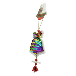 Ornament de brad clopotel din paiete, Flippy, multicolor, lemn, 18 cm-0
