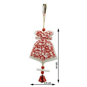 Ornament de brad clopotel din tweed, Flippy, alb/rosu, lemn, 18 cm-2