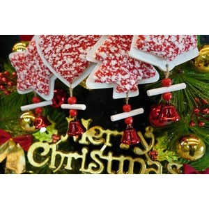 Ornament de brad clopotel din tweed, Flippy, alb/rosu, lemn, 18 cm-4