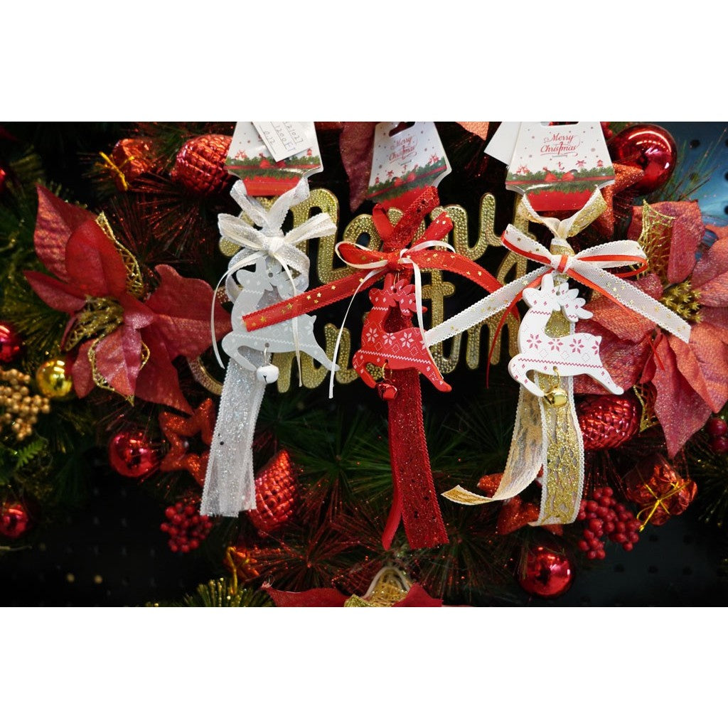 Ornament de brad craciun cerb, Flippy, rosu, lemn, 25 cm-4