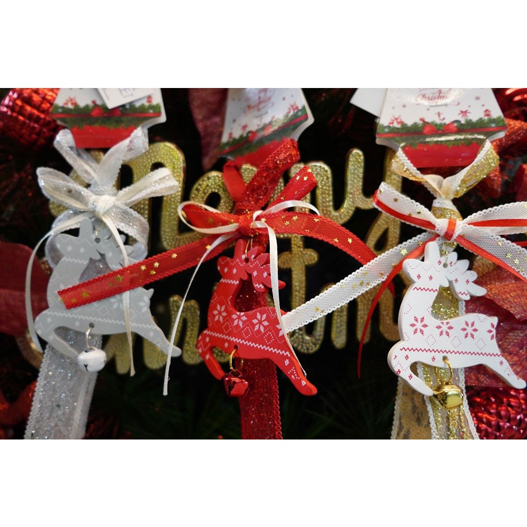 Ornament de brad craciun cerb, Flippy, rosu, lemn, 25 cm-5