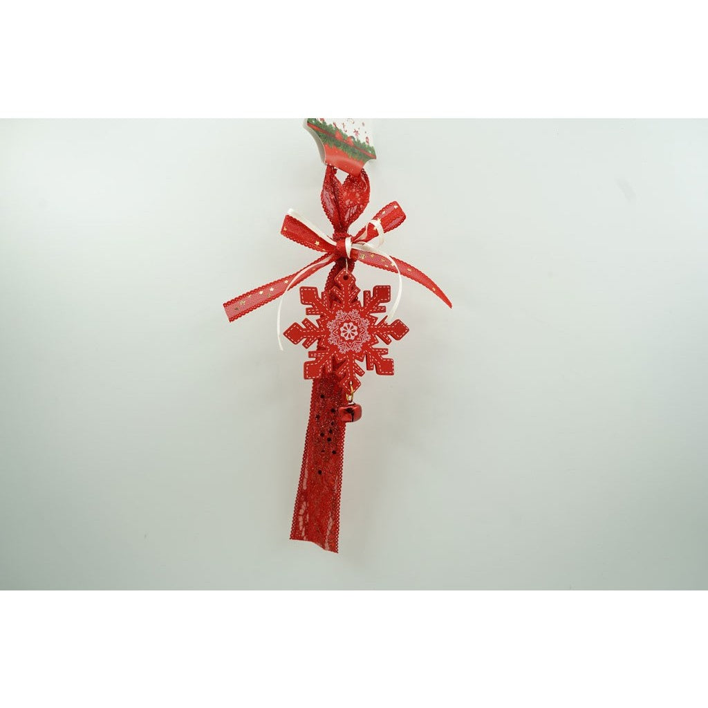 Ornament de brad fulg de nea, Flippy, rosu, lemn, 25 cm-1