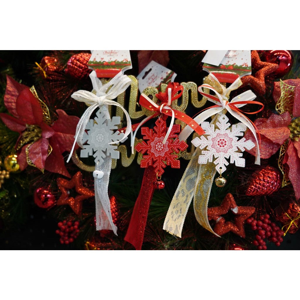 Ornament de brad fulg de nea, Flippy, rosu, lemn, 25 cm-4