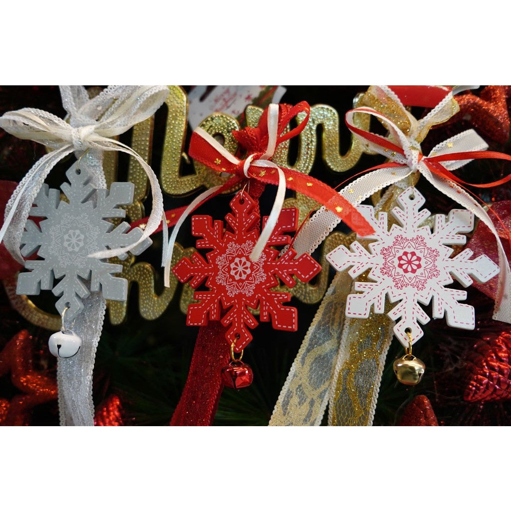 Ornament de brad fulg de nea, Flippy, rosu, lemn, 25 cm-5