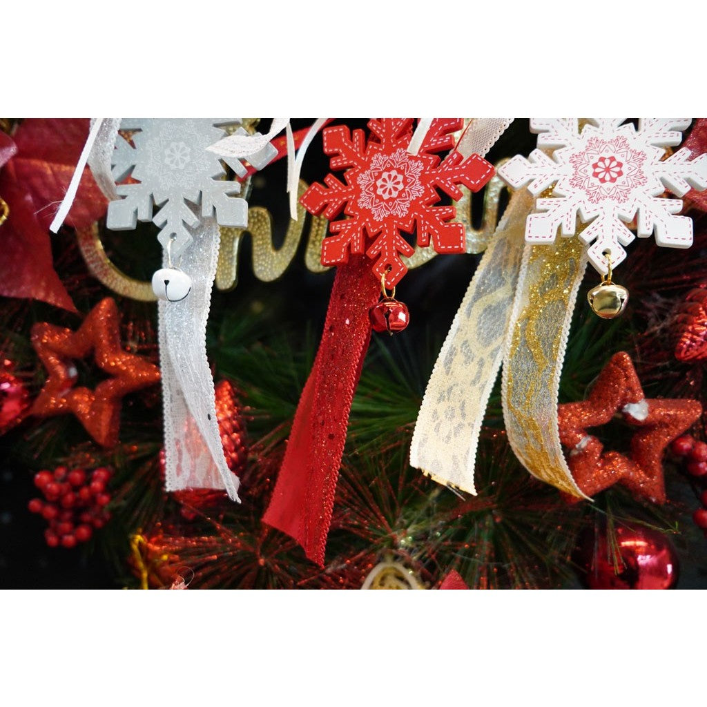 Ornament de brad fulg de nea, Flippy, rosu, lemn, 25 cm-6