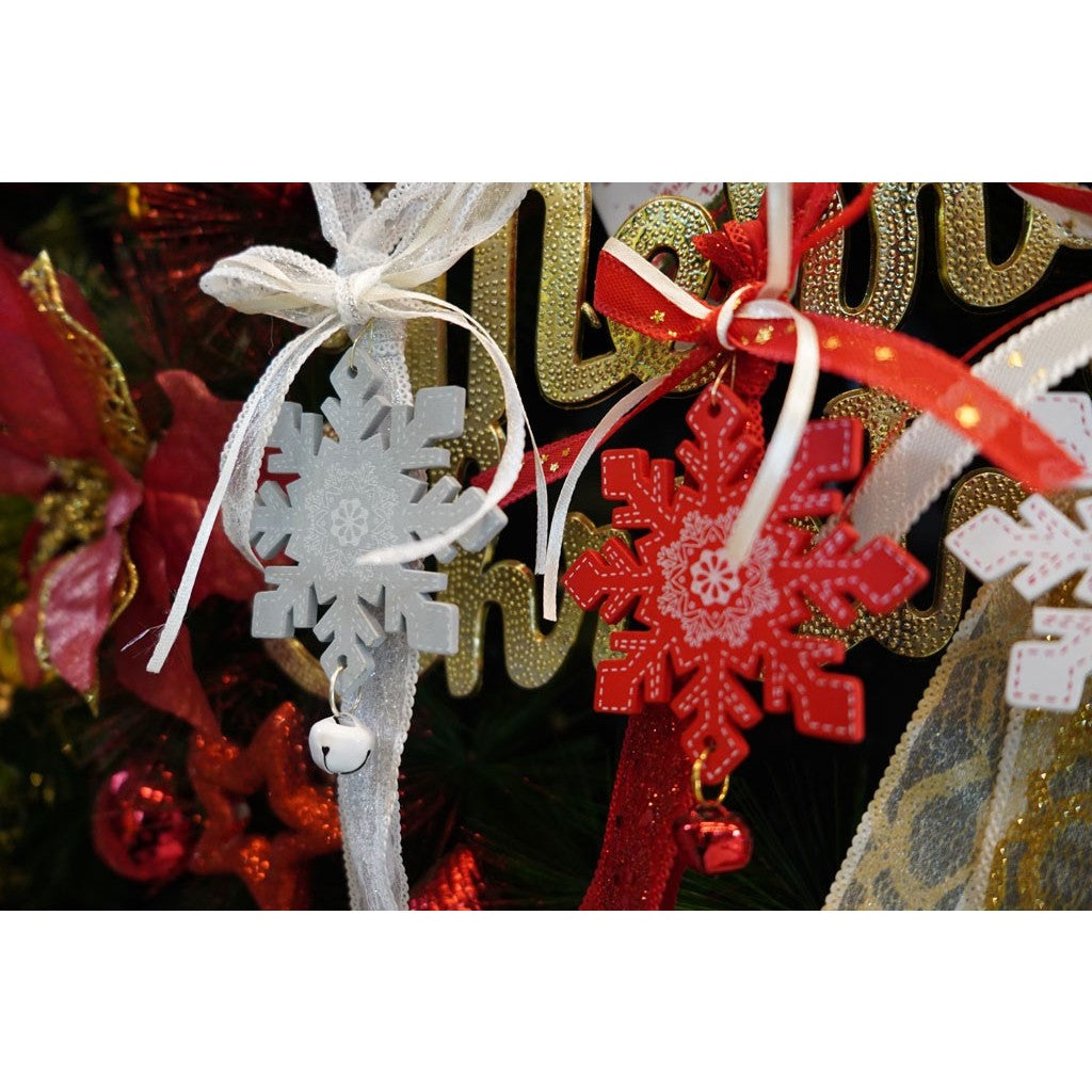 Ornament de brad fulg de nea, Flippy, rosu, lemn, 25 cm-7