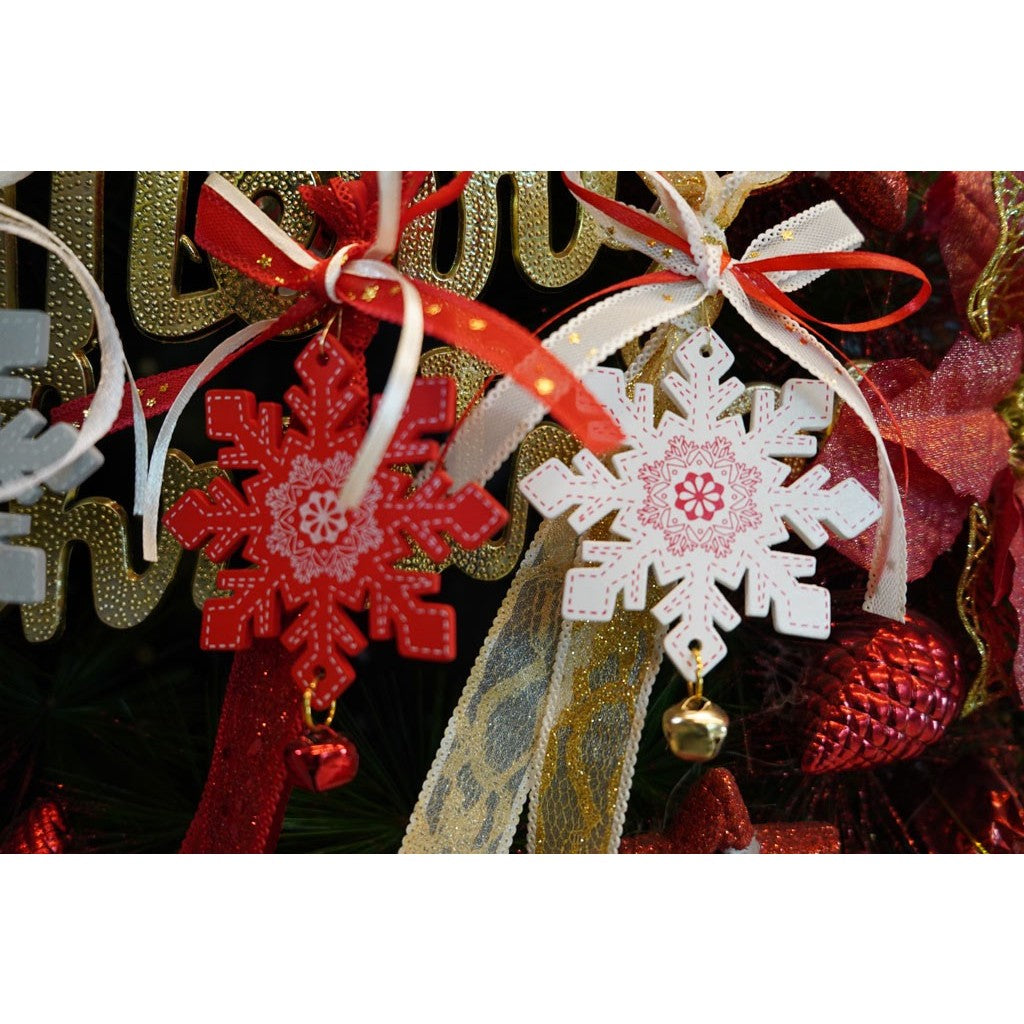 Ornament de brad fulg de nea, Flippy, rosu, lemn, 25 cm-8