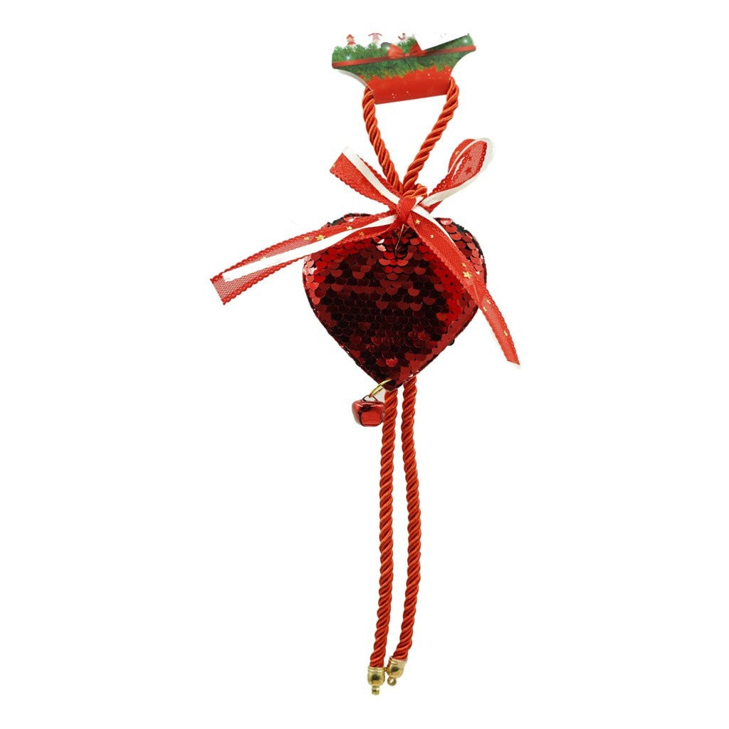 Ornament de brad inima cu paiete, Flippy, rosu, lemn, 25 cm-0
