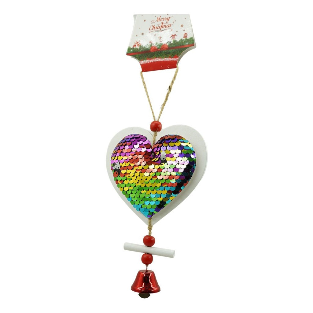 Ornament de brad inima din paiete, Flippy, multicolor, lemn, 18 cm-1