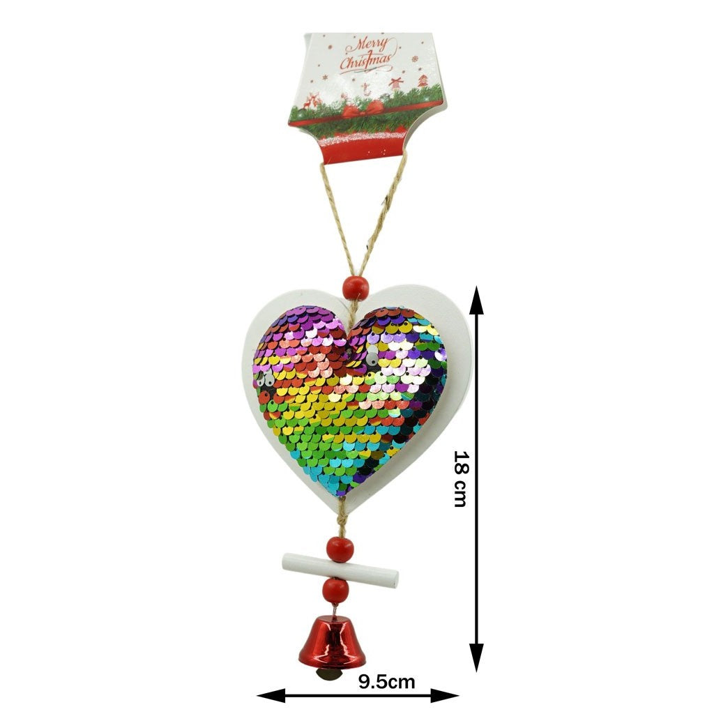 Ornament de brad inima din paiete, Flippy, multicolor, lemn, 18 cm-2