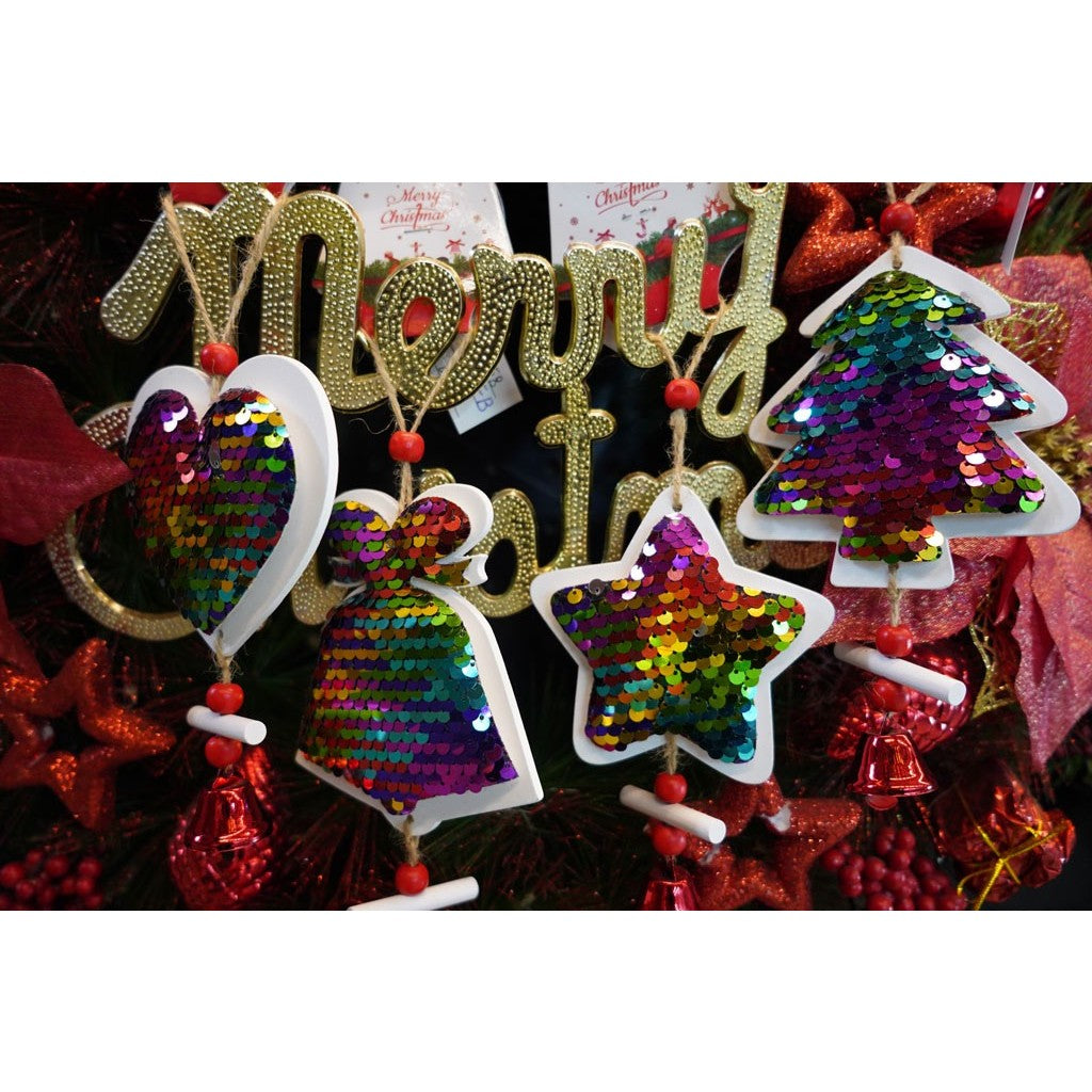 Ornament de brad inima din paiete, Flippy, multicolor, lemn, 18 cm-4