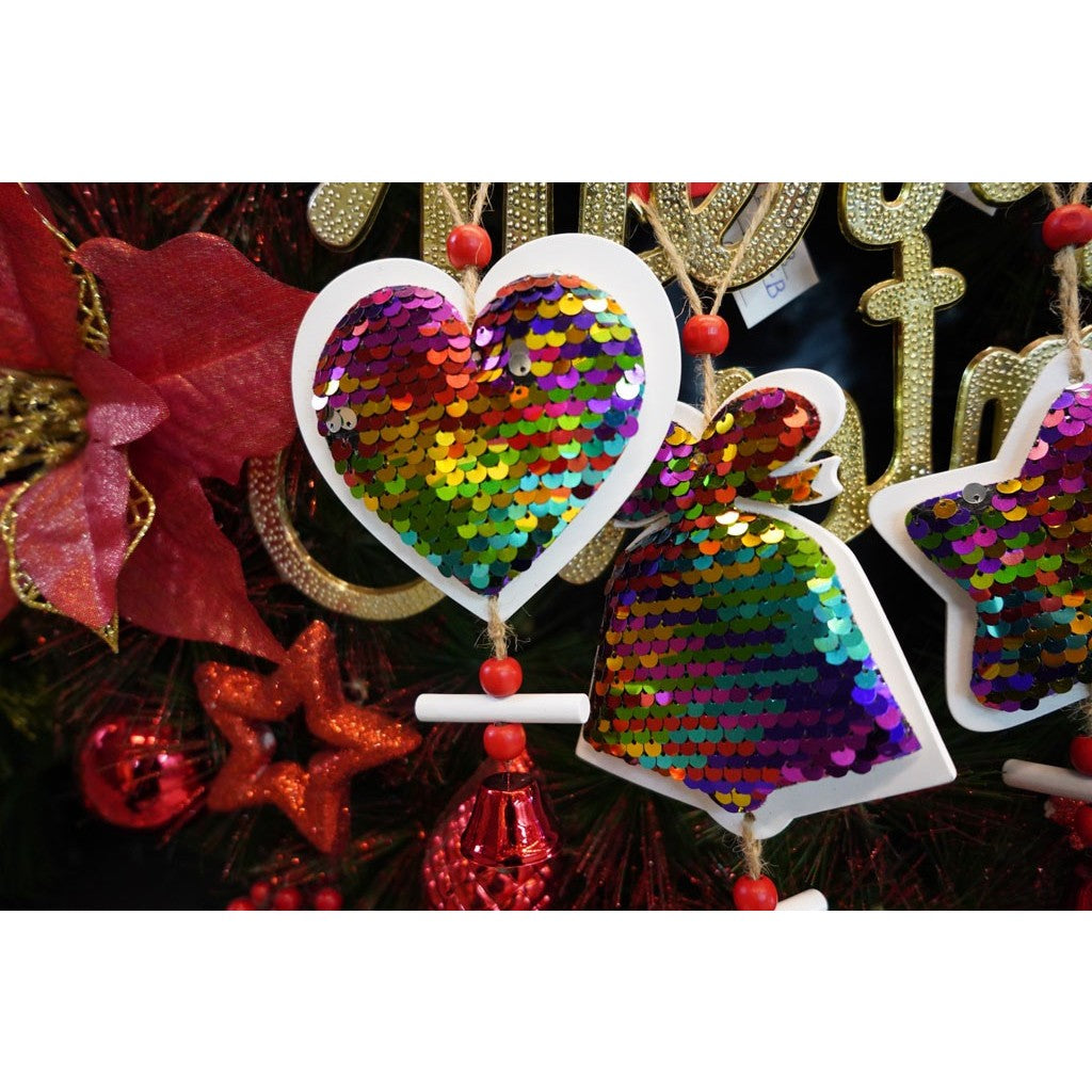 Ornament de brad inima din paiete, Flippy, multicolor, lemn, 18 cm-5